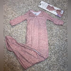 Copper Pearl Knotted Gown and Bow. Size Newborn